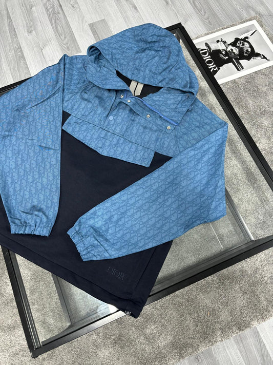 Dior Oblique Navy Blue Hooded Anorak Jacket